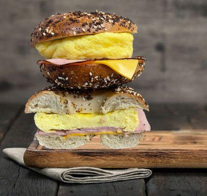 Egg'Wich, Fresh Baked bagels with Virgina Ham &  American Cheese