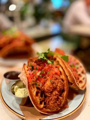 Chicken & waffle tacos