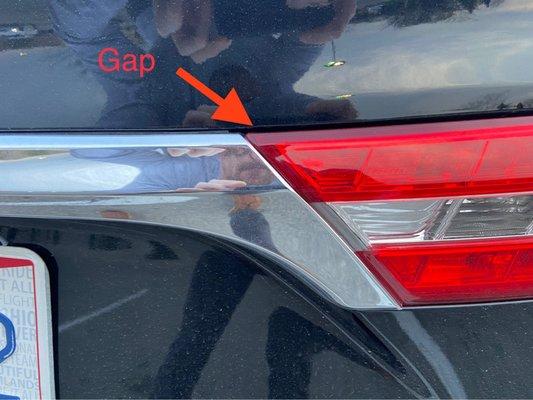 Large gap from trunk to chrome license garnish/lid light.