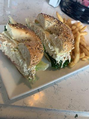 Chicken salad on everything bagel! Yum!