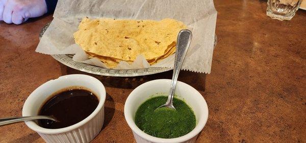 Plain Papadam with red and green chutney