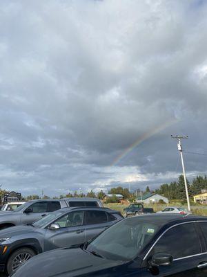 There was a rainbow outside the restaurant