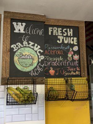 Fresh juice menu