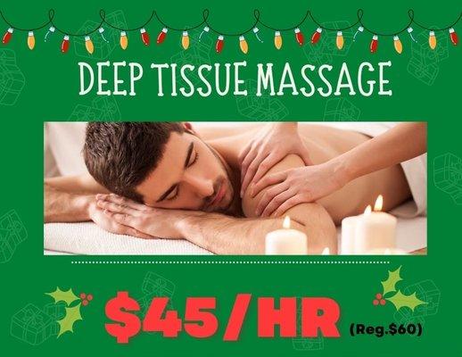 Deep Tissue Massage $45-$60 (was $70)