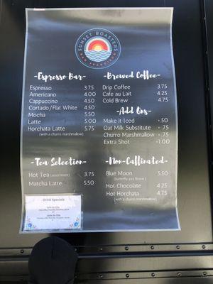 sunset Coffee Roastery regular menu at Outer Sunset farmers market