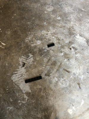 The wheel weights sitting on the floor of my garage.