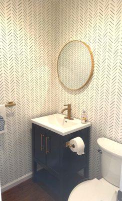 Half Bath Upgrade with new wallpaper and fixtures