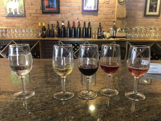 Left to right: (Water) Dry Riesling Malbec Grapefruit Blush Red Dragon Fruit Shiraz