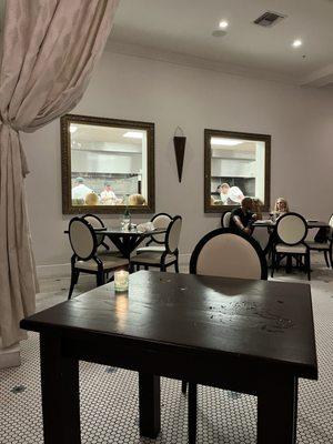 Dining room area with view of the kitchen