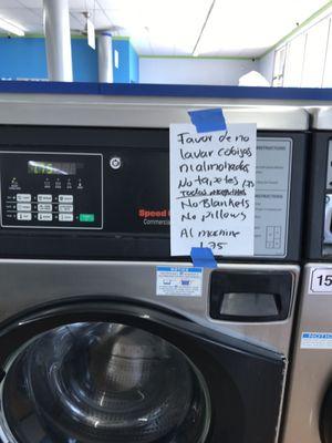 Notices of what's not allowed in washer...