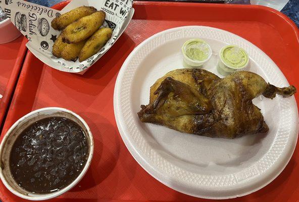 1/4 chicken, black beans, plantains