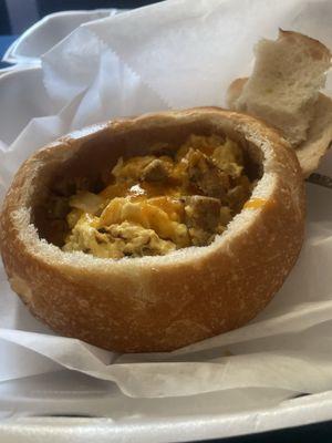 This is a breakfast bread bowl