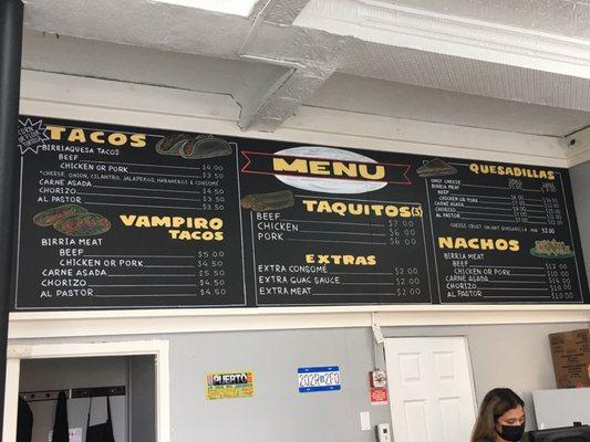 Taco Spot menu. No lengua though. :(