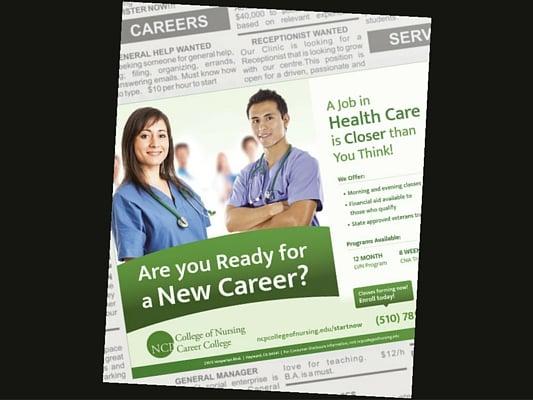 NCP College of Nursing had Forward Push create print ads to help them increase their enrollments.