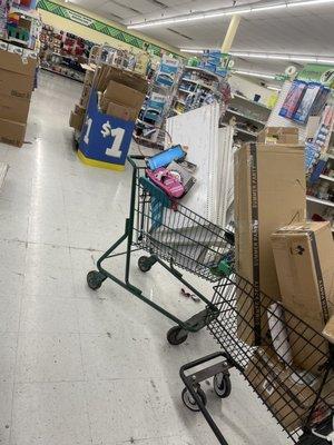 Boxes throughout aisles