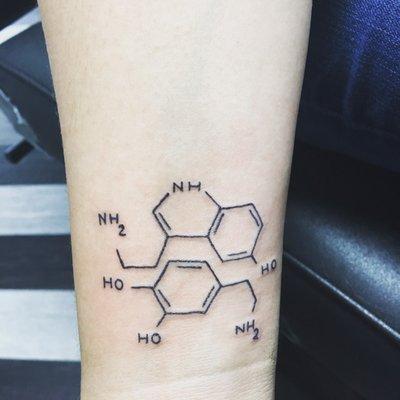 Serotonin and dopamine molecules