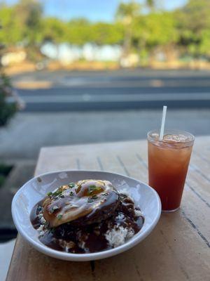 Loco Moco over white rice and POG (pineapple/orange/guava) juice. YUM!