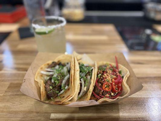 From left to right. Steak, fish, birria