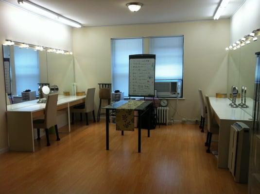 the makeup room and the classroom for the skincare & makeup classes