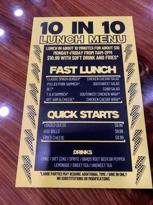 Lunch menu