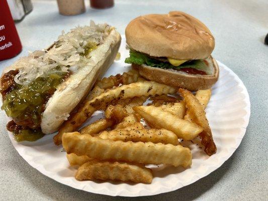 Cheeseburger, Hot Dog, & Fries