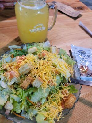 Salad and sweet southern peach beverage