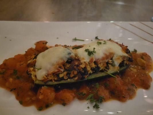 Zucchini stuffed with paneer burji