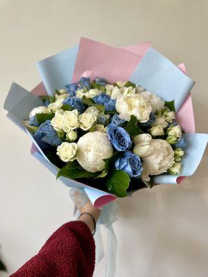 Custom blue and white bouquet