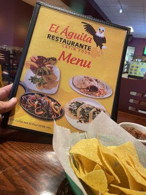 Menu and chips/salsa