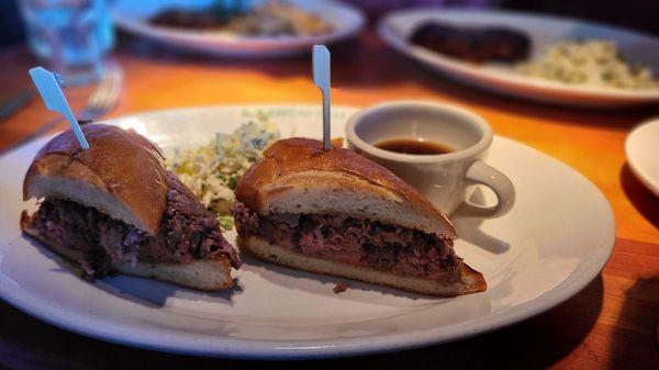 French dip is a must.  Been eating it was yrs. Coleslaw, extra au jus, & YES to horseradish EVEN if you don't normally get it. YW!