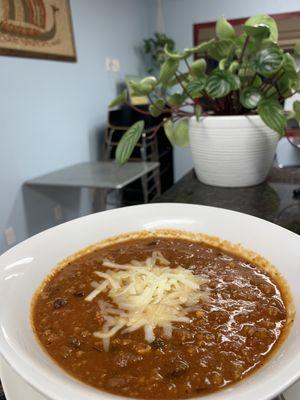 Locally sourced grass fed beef chili with beans