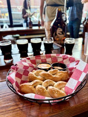 Pretzel with beer cheese and mustard