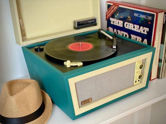 Each guestroom features a vintage style record player and vinyl collection.