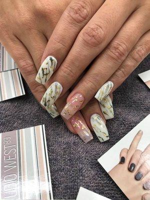 Dip with gold flake inside clear nails