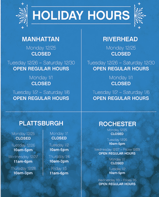 Please note our holiday hours.