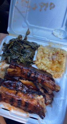 BBq  BBQ Spare Ribs Mac and cheese and collard greens