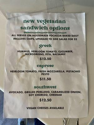 Veg sando menu