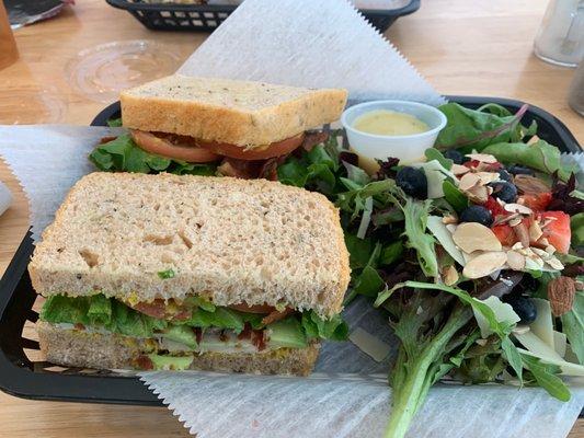 Turkey on focaccia and a Berry side salad