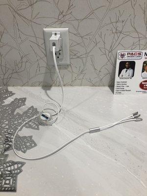 Charging cables in waiting room