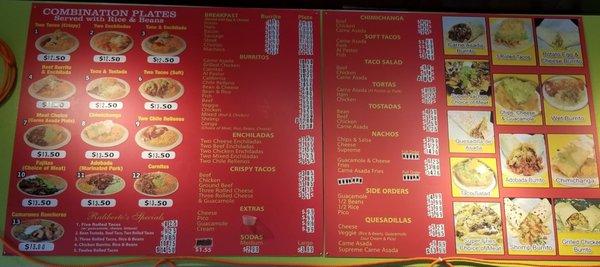 Menu on their wall November 2021