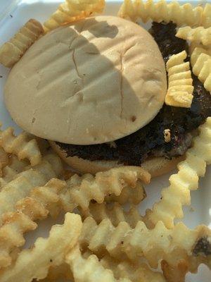 Hamburger Kid's Meal,for the pup, came with a small root beer for me