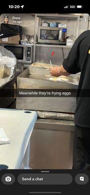 He asked what a fried egg was while they're frying eggs.