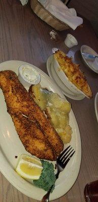 Cajun lemon pepper walleye with Anna potatoes and mac&cheese. DELISH