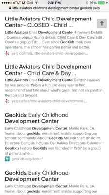 It's the first one listed. Little Aviators...Lawndale...GeoKids... Proof this WAS ran by GeoKids.