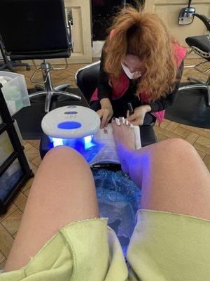 Gel pedicure, foot bath with liner for sanitary reasons