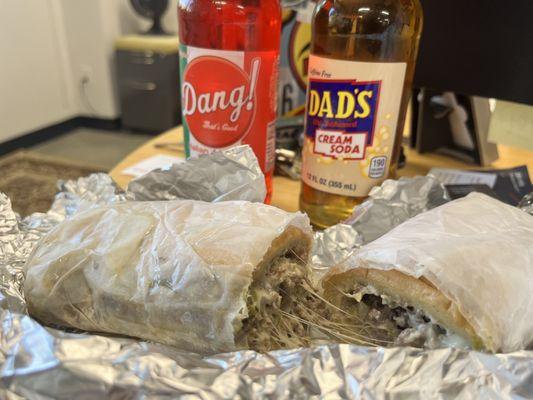 Philly Cheesesteak Sandwich and fun sodas