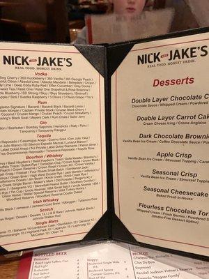 Dessert menu