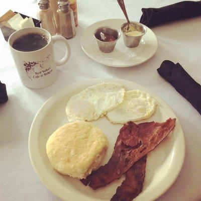 Build your own breakfast.  Ham, eggs, bacon, sausage, French toast, pancakes, biscuits and gravy.  Real maple syrup and real butter.