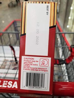 Costco Sunnyvale - warning on Azuki Red Bean Bars packaging