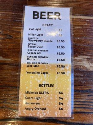 Beer menu